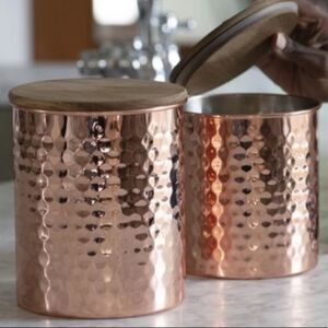 NIB Uncommon James Hammered Copper Canisters - Set of 2